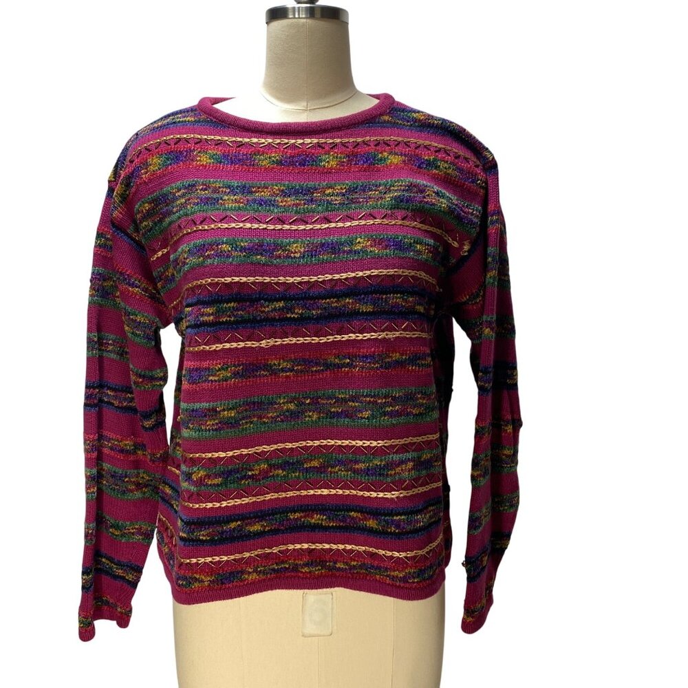 Lizwear Womens Multicolor Striped Knit Sweater S‎ Holiday Christmas